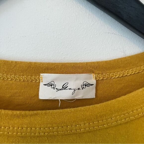 Gage Mustard Yellow Crop Long Sleeve Round Neck T-shirt - Picture 4 of 5